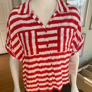 Lularoe short sleeve red snd white striped blouse. Boxy style. NWT. Amy-S